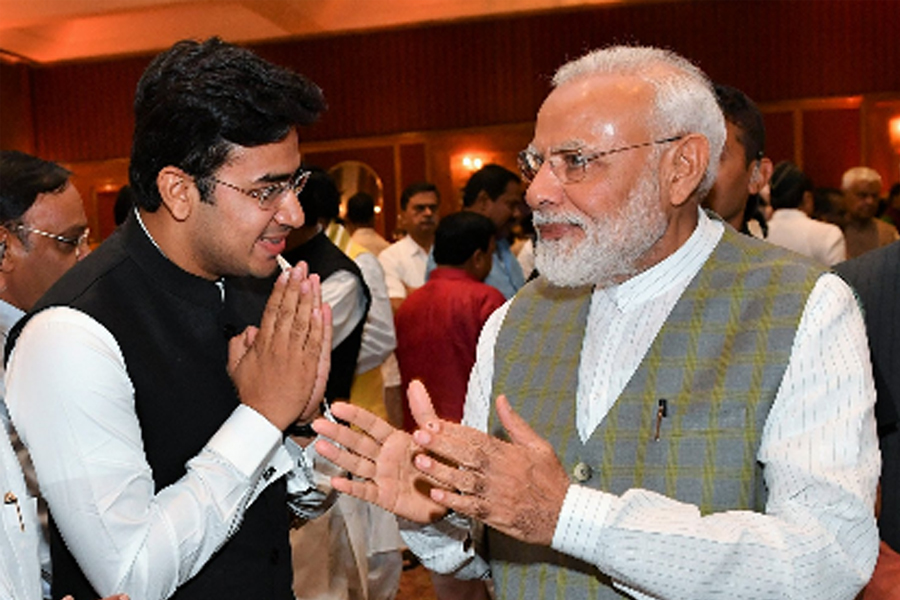 BJP MP Tejasvi Surya with Prime Minister Narendra Modii