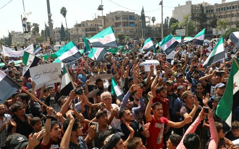 Hundreds protest against regime in Syria's Idlib