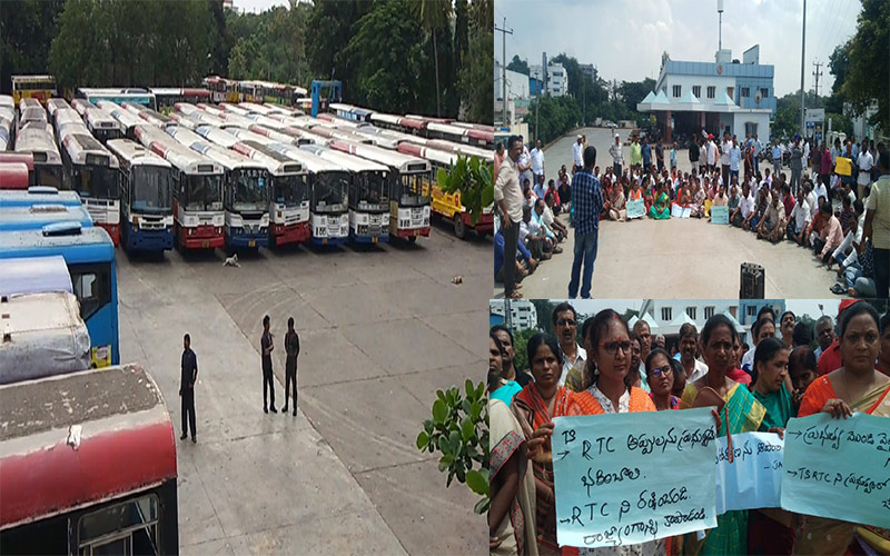 TSRTC workers stage protest rallies across State