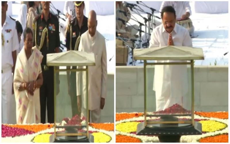 President Kovind, VP Naidu pay tributes to Mahatma Gandhi at Rajghat