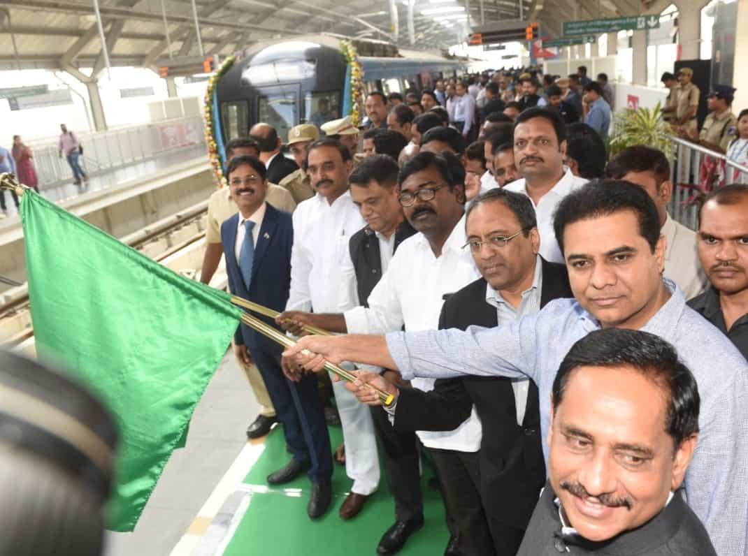 KTR flags off new metro rail services in Hyderabad