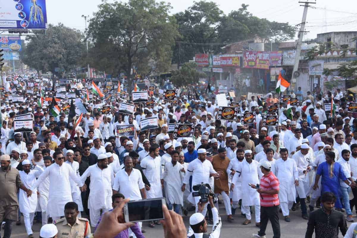 Thousands participate in a rally against CAA-NRC in Kamareddy