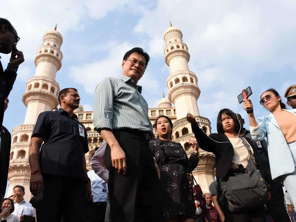 Thailand’s Deputy Prime Minister Jurin Laksanawisit visited Hyderabad’s historic Charminar and Ladd Bazar on Sunday.