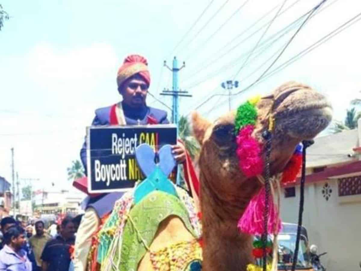 CAA: Kerala groom arrives on camel, gifts Constitution to bride