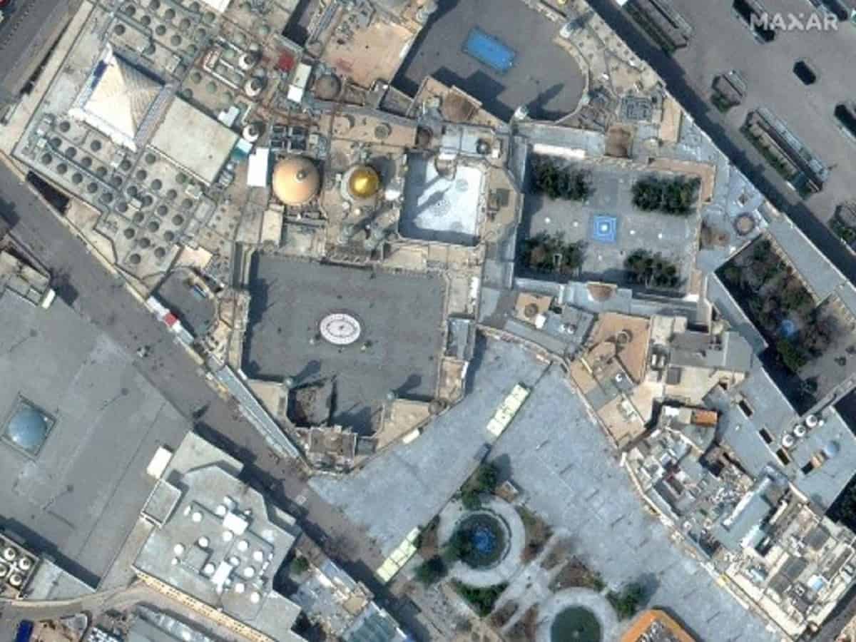 This file handout image taken on March 1, 2020 and released on March 5, 2020 by Maxar Technologies shows a nearly empty Hazrat Masumeh Shrine in Qom, Iran, during the coronavirus outbreak. Iran closed four key Shiite pilgrimage sites across the Islamic republic on March 16 in line with measures to stop the spread of the new coronavirus, state media reported.