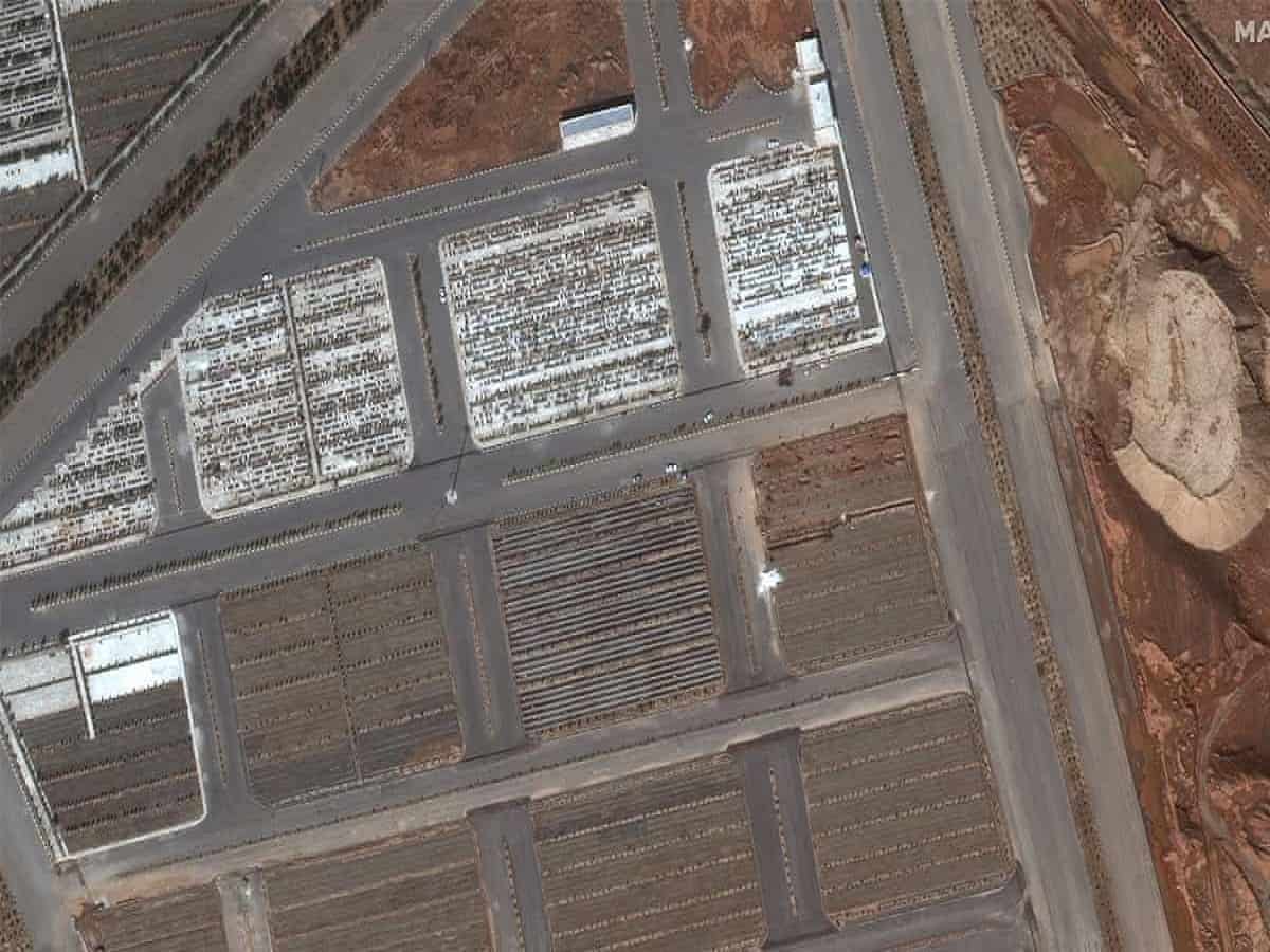 Satellite images show Behesht Masoumeh cemetery in the Iranian city of Qom. Photograph: ©2020 Maxar Technologies