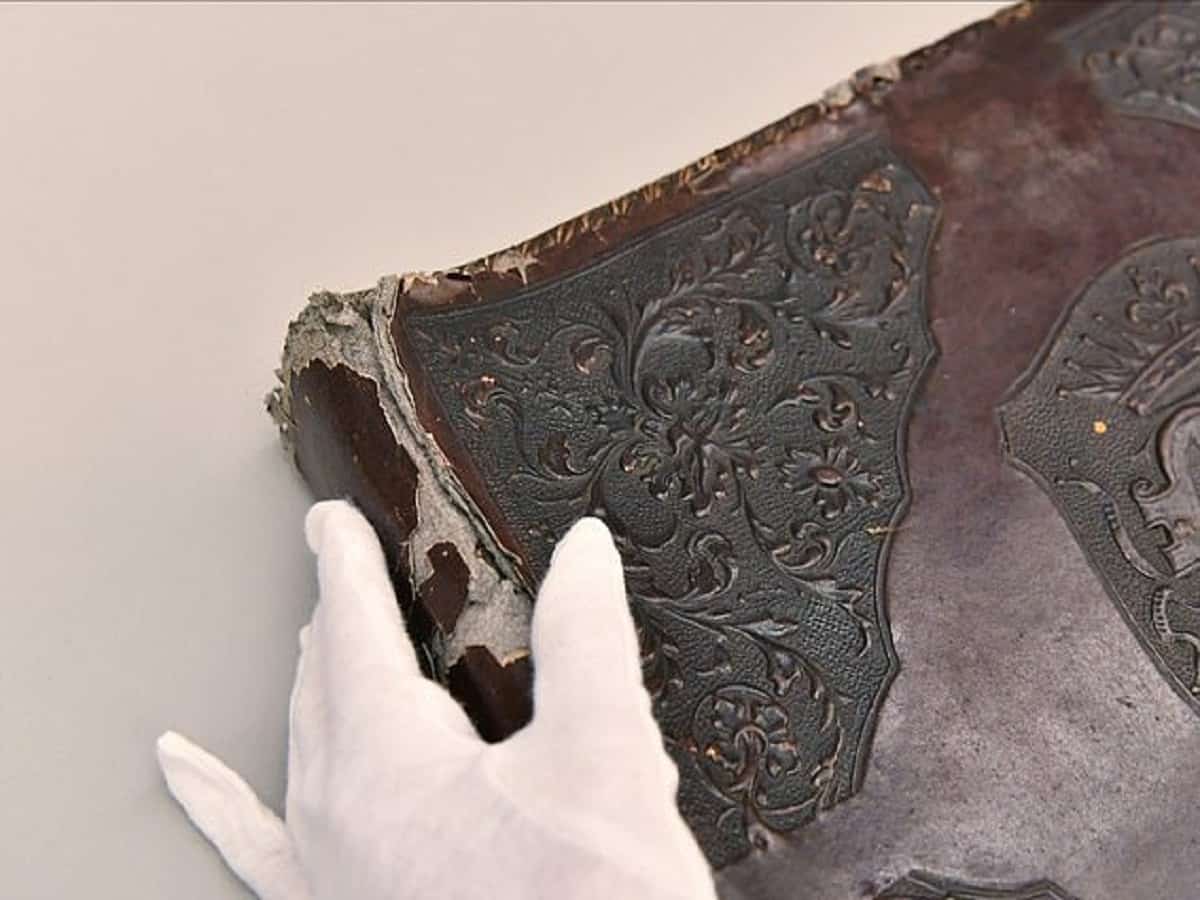 The WWII photo album (pictured) was made from the skin of Nazi death camp victims, according to museum experts. Photo: Dailymail.co.uk