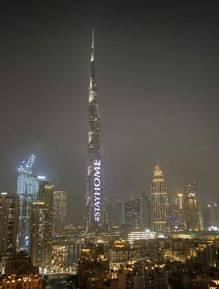 #StayHome: Dubai’s Burj Khalifa lights up to alert residents