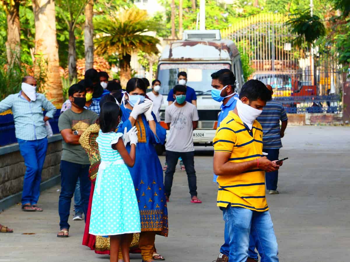 COVID-19: Long ques at Gandhi Hospital in Hyderabad
