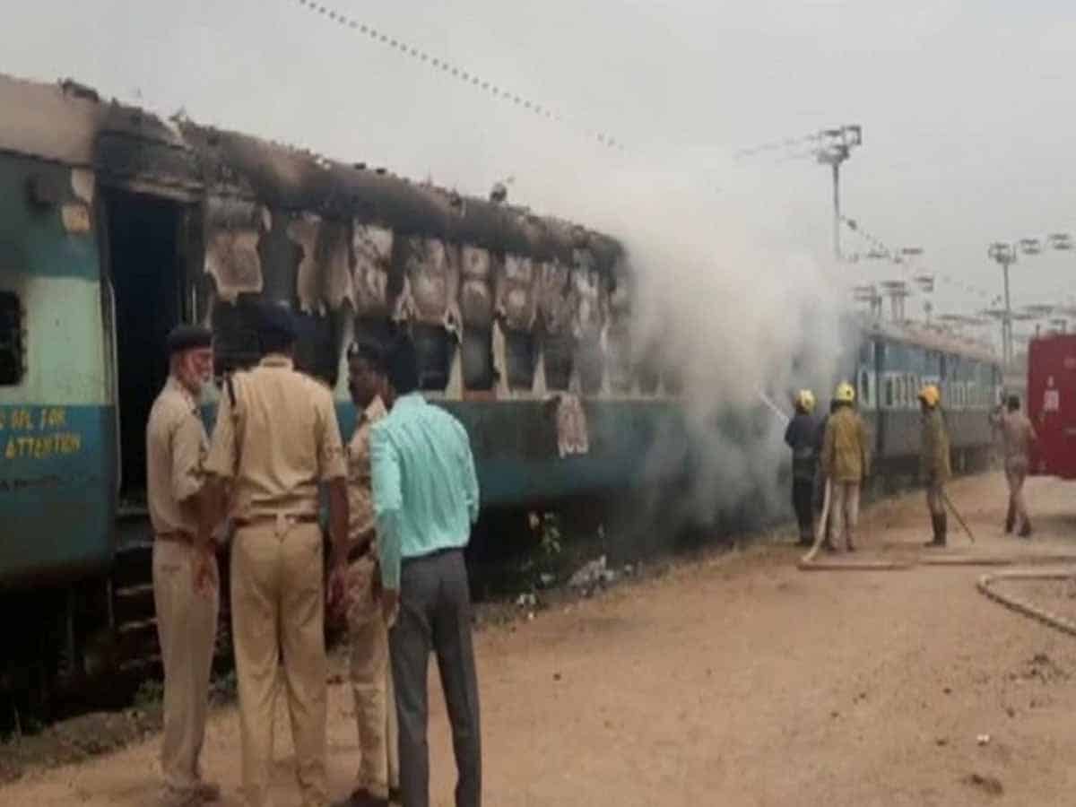 Fire breaks out in train at Moula Ali Railway Station