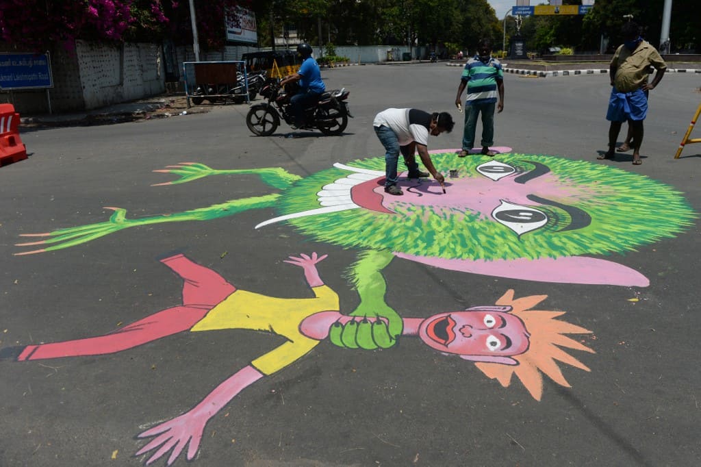 Coronavirus awareness graffiti in Chennai