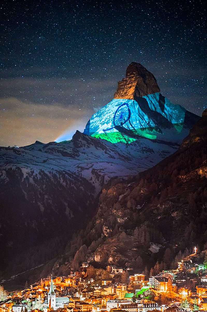 COVID 19: Matterhorn Mountains illuminated in Indian