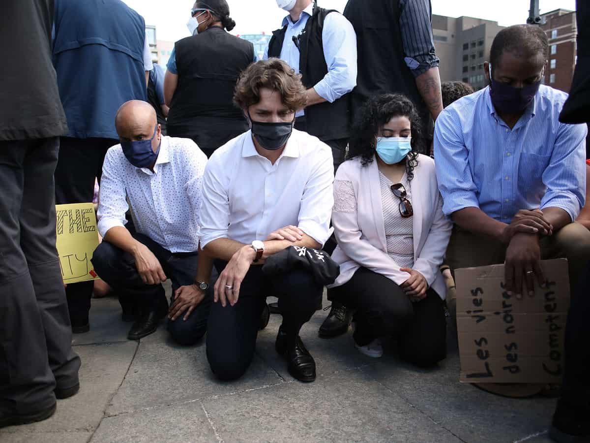 Justin Trudeau takes a knee at anti-racism protest