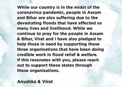 Kohli, Anushka pledge to help people hit by floods in Assam, Bihar