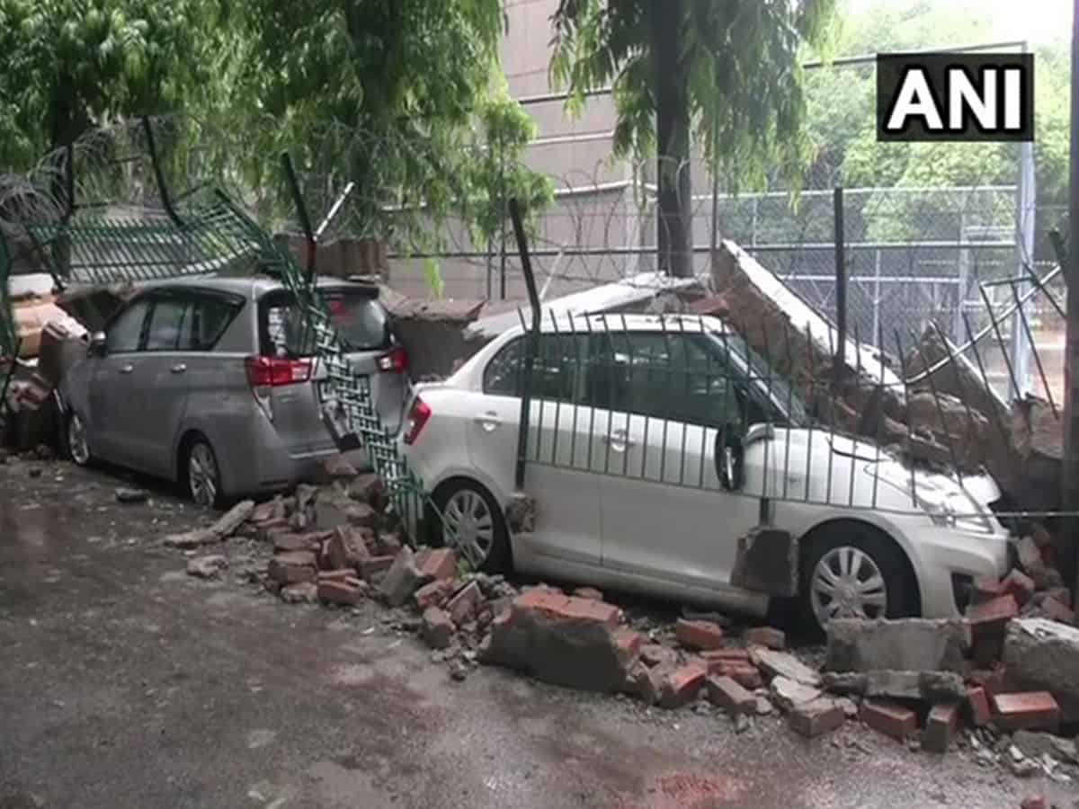Delhi rains: Vehicles damaged in Saket after sidewall collapses