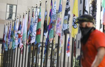 NYC Rockefeller Center's outdoor flag exhibition opens to public