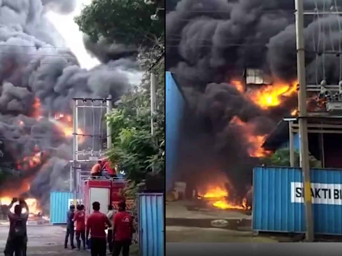 A huge amount of smoke was seen billowing out of the factory, which was completely engulfed in the fire.