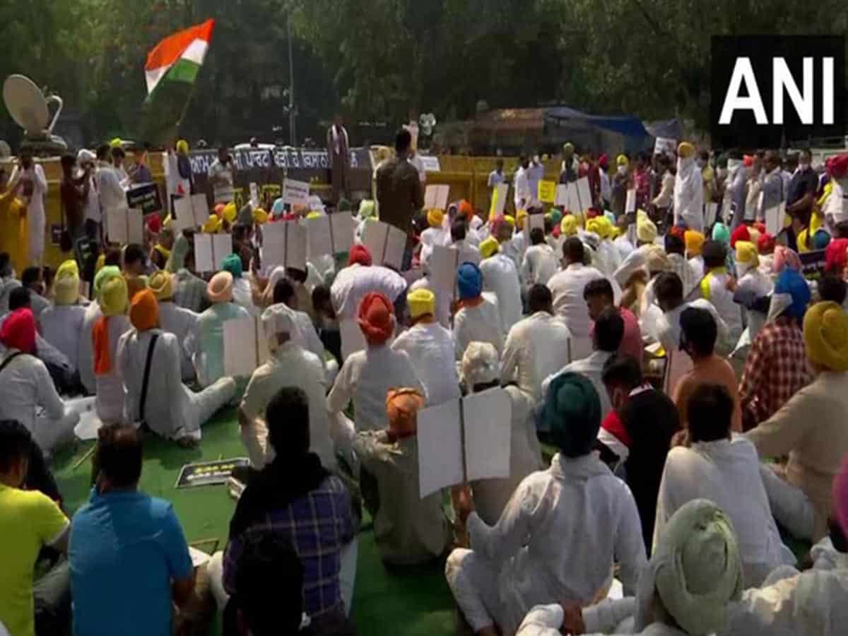 AAP's Punjab unit holds protest against farm laws at Jantar Mantar