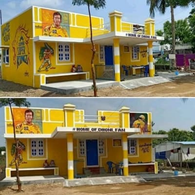 Dhoni fan paints his home yellow, Thala's portrait on wall (Ld)