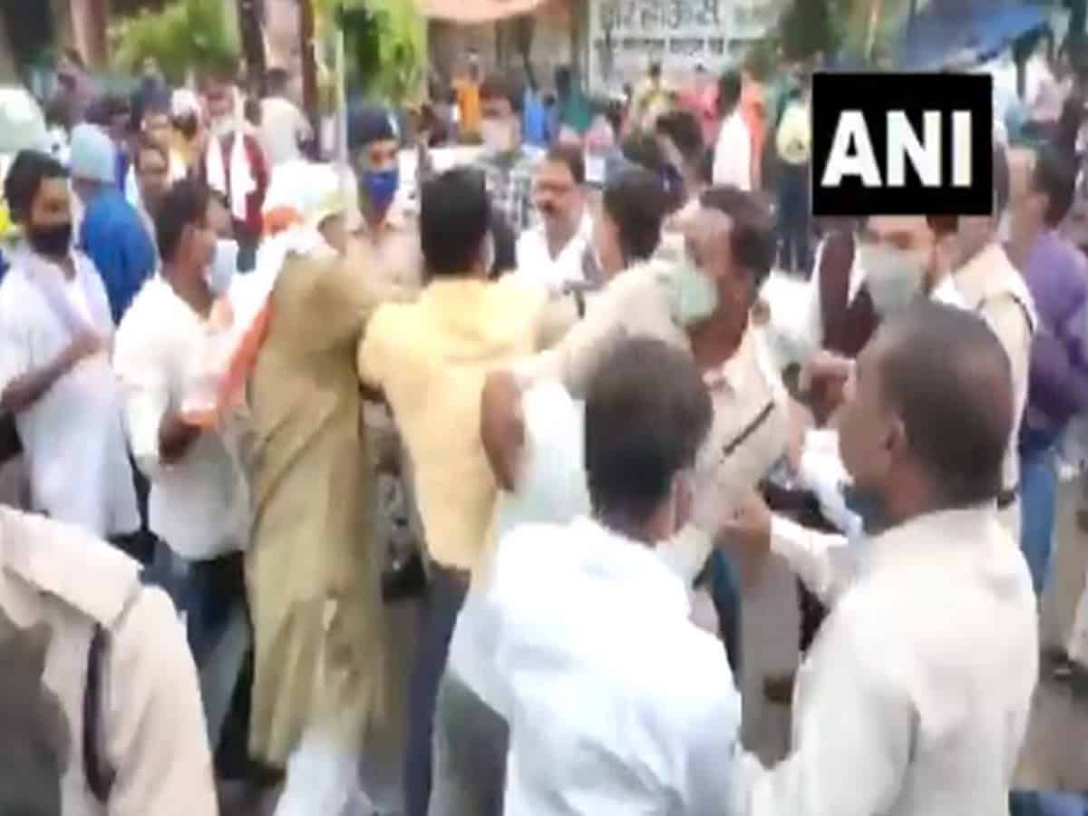 Clash between Congress and Bhim Army workers in Chhattisgarh during protest