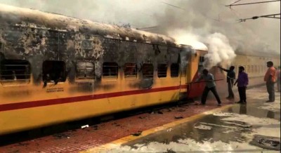 Empty train coach catches fire near Hyderabad
