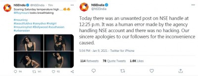 NSE tweets Mouni Roy's photos, apologises later for 'human error'