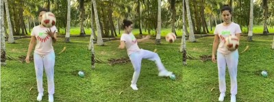 Sunny Leone shows her football skills