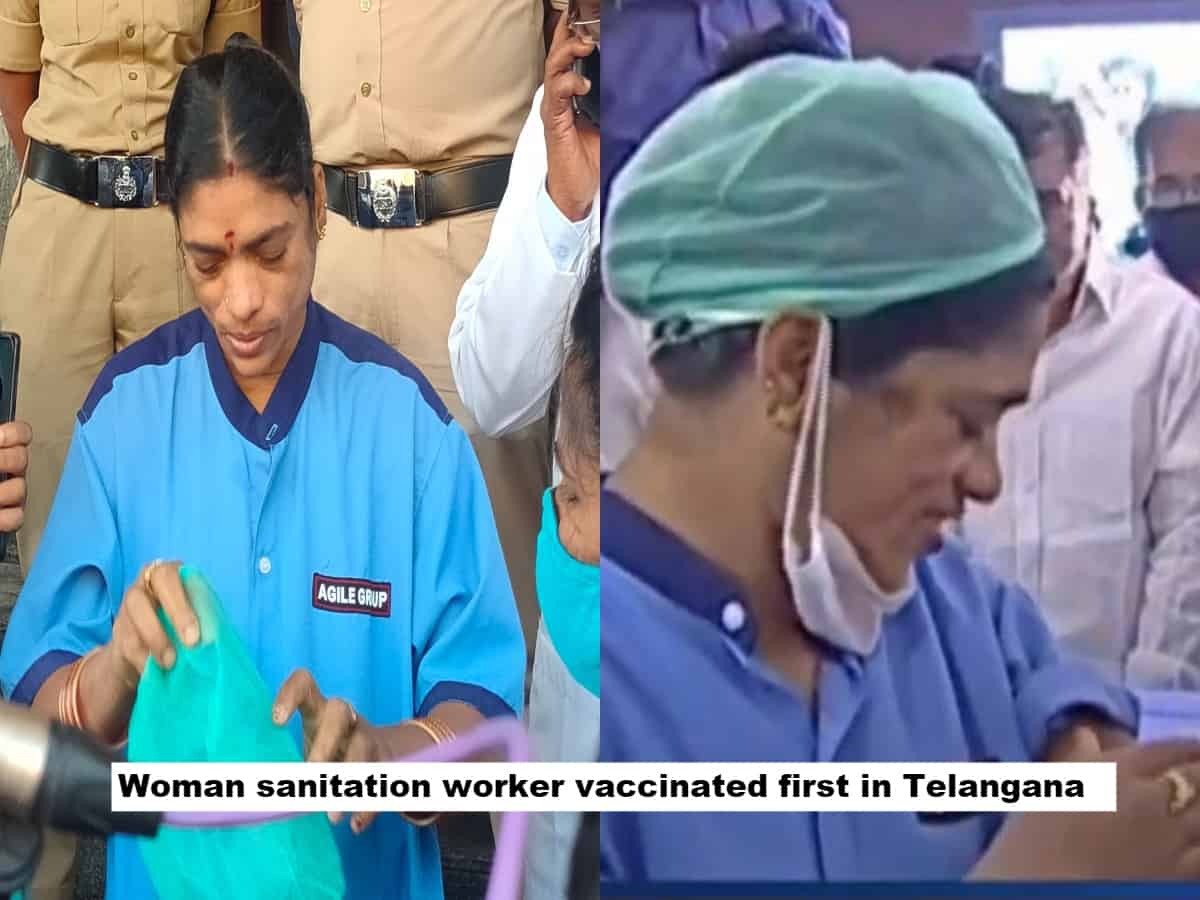 Sanitation worker Kistamma receives first jab of COVID-19 vaccine in Telangana