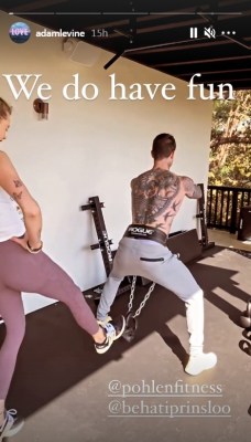 Adam Levine flaunts fit body in shirtless workout session
