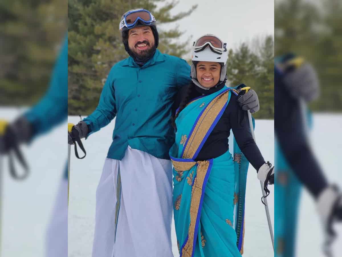 Viral Video: Desi couple skiing in 'dhoti and saree' in US wins internet
