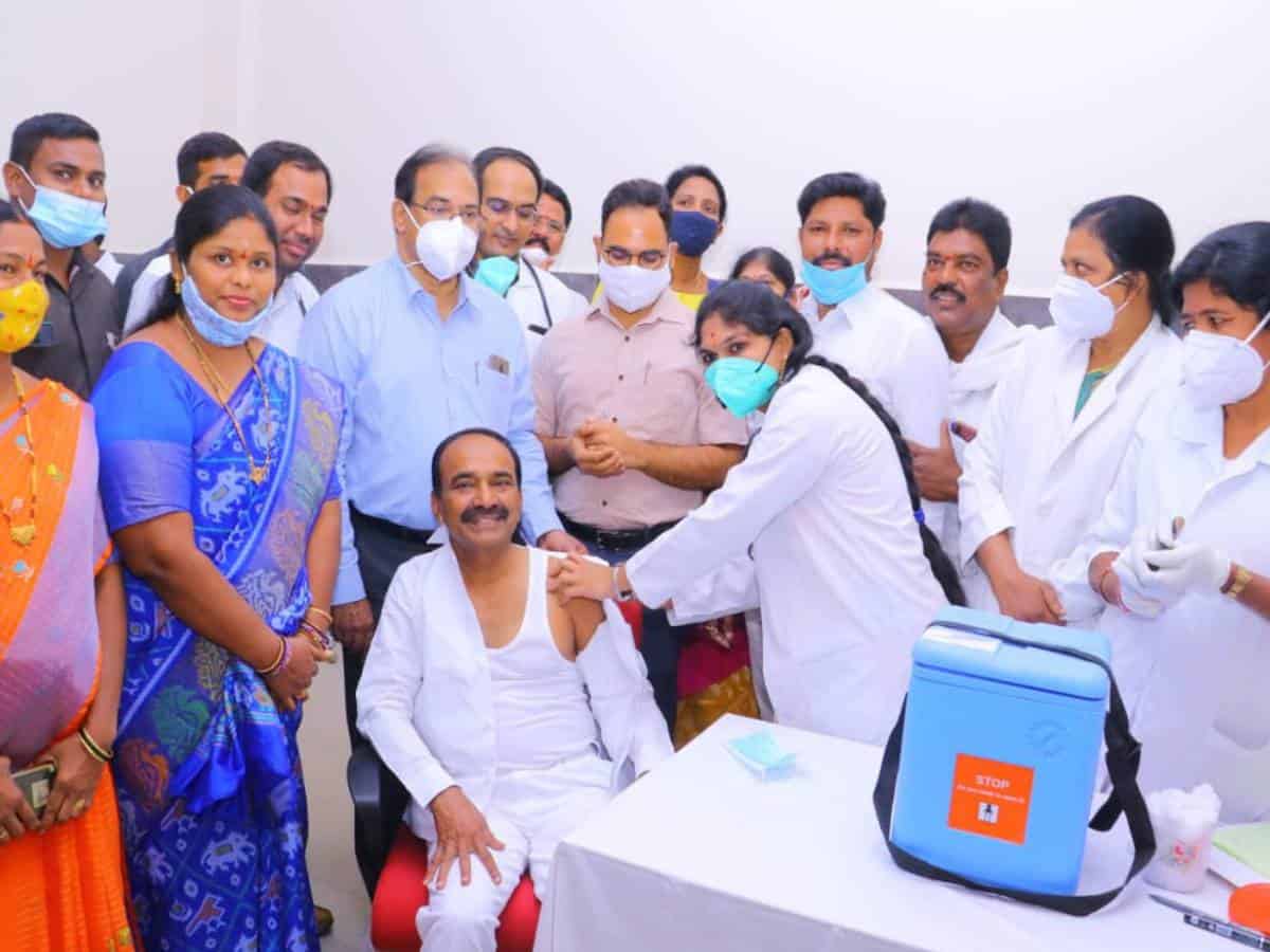 Health minister Eatala Rajender takes first dose of COVID-19 vaccine