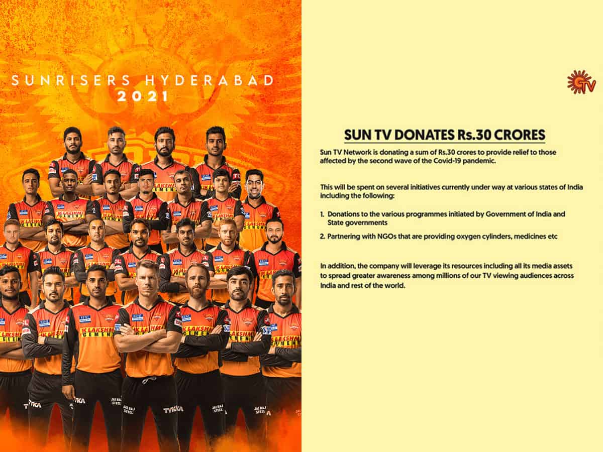 SRH donate Rs 30 crore to provide relief to those affected by 2nd wave of COVID-19