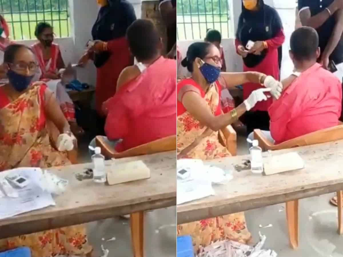 Viral video: Bihar nurse jabs man with empty syringe during busy vaccine drive