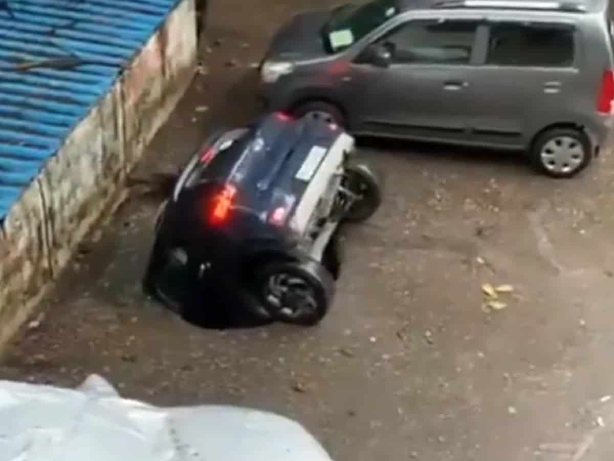 Mumbai: Concrete floor caves in, car sinks into water, video goes viral