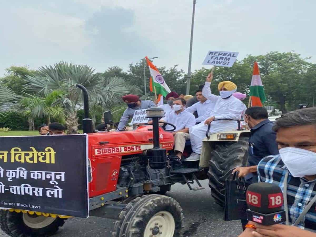 Rahul Gandhi drives tractor to Parliament, says ' brought farmers' message'