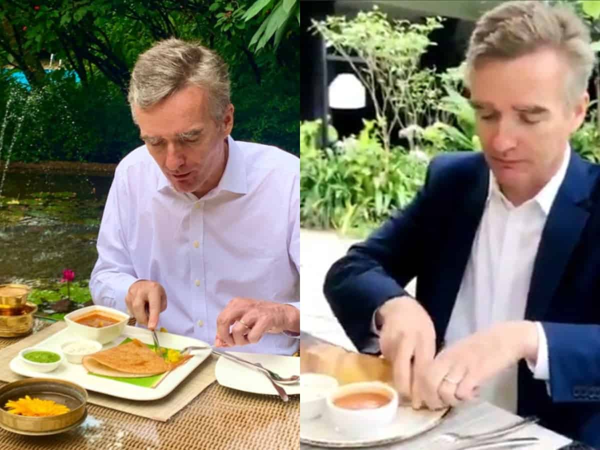 British high commissioner for India eats Dosa, the right way!