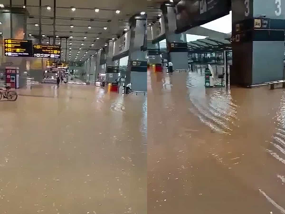 Delhi airport's forecourt waterlogged, 3 flights cancelled, 5 diverted due to heavy rains