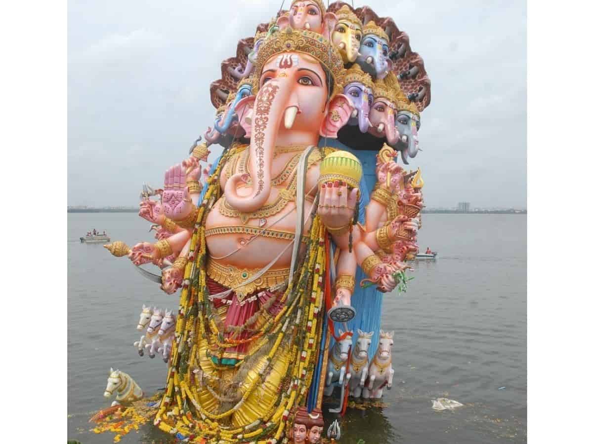 Hyderabad: 40-ft tall Khairtabad Ganesh idol immersed in the Hussain Sagar Lake