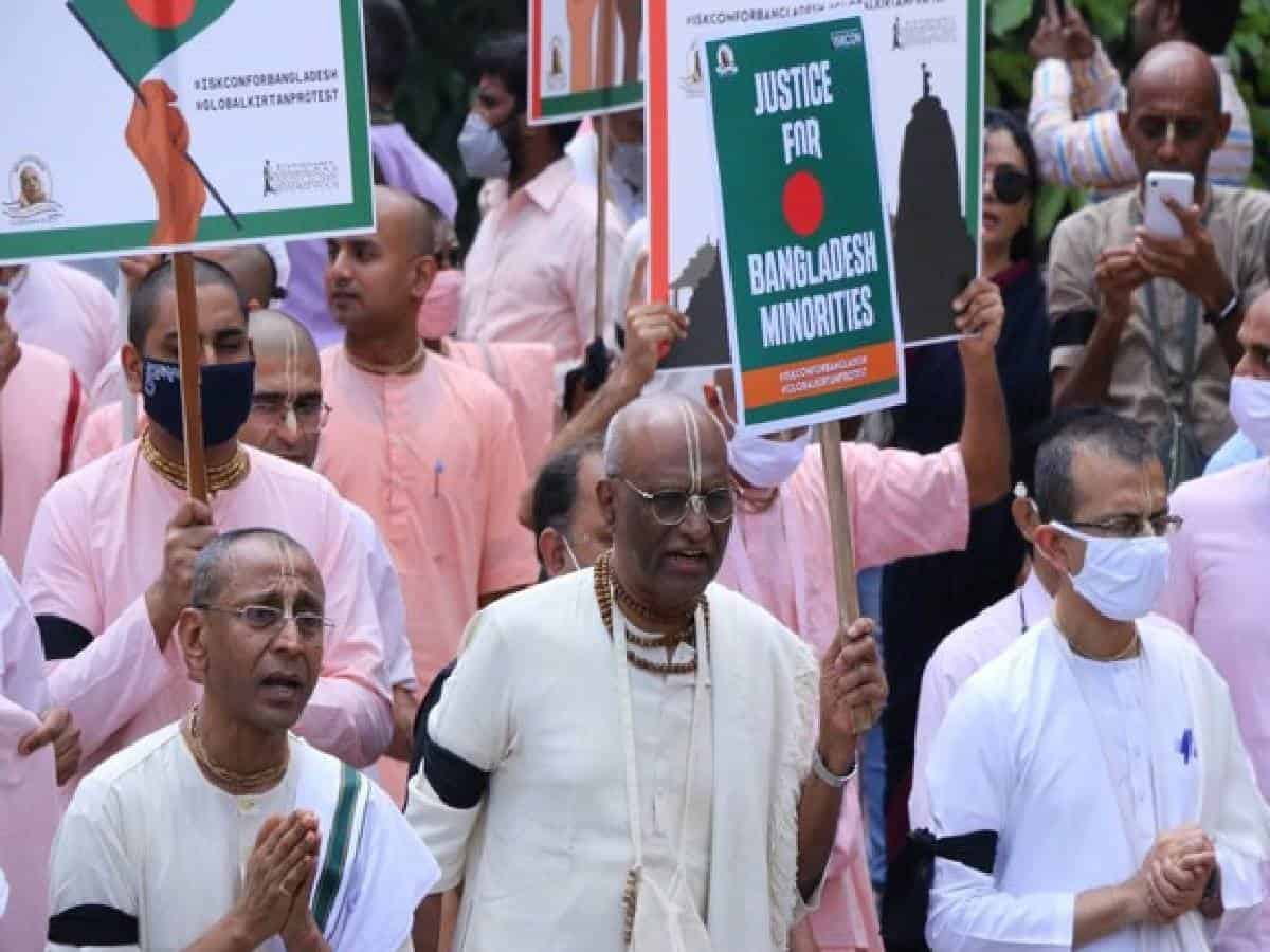Bangladesh violence: ISKCON devotees hold protest in Bengaluru