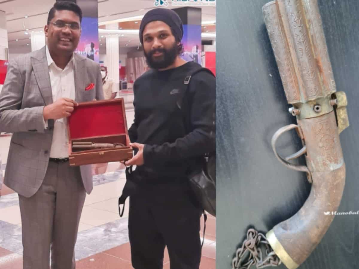 UAE-based businessman Riyaz gifts 160-year-old pistol to Allu Arjun [PHOTOS]