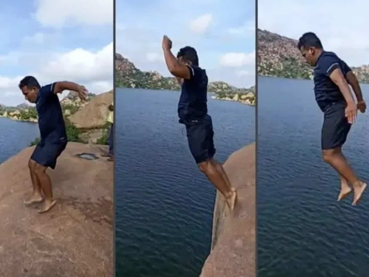 Karnataka DC dives from a hill into reservoir, video goes viral