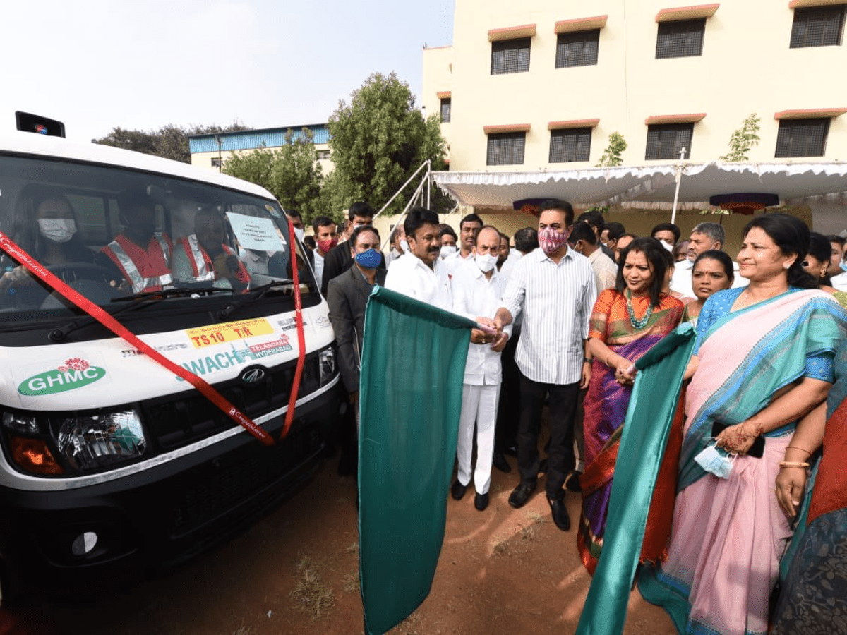 KTR flagged off 1,350 swachh auto tippers today in Sanathnagar
