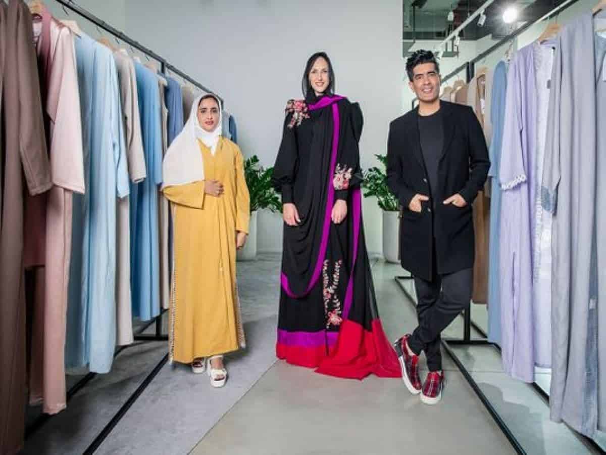 Emirati designer Hessa Al Falasi and Manish Malhotra creates Abaya saree
